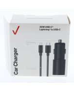 Verizon A-STOCK Car Lighter to Lightning Wall Charger 30W 3AMP (ERL) Black - ( VPC30WPDLTOC-A)