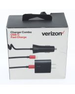 Verizon NEW Car Lighter to Attached USB-C Car Charger 15W 3AMP + Wall Charger (ERL) Black - (COMBOPDTYPEC-M2)