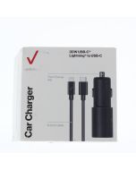 Verizon A-STOCK Car Lighter to Lightning Car Charger 30W 3AMP 6FT Lightning To Usb-C Cable Included Black - (VPC30WPDLTOC-A)