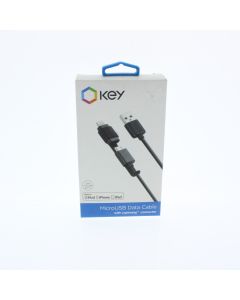 Key NEW Cable USB-A To USB-Micro 1 Meter (3.2 ft) with Lightning Connector for iPhone, iPod & iPad Black - (CDSU10003GLK)