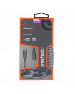 Ventev NEW Braided Cable USB-C To USB-C 1 Meter (3.2 ft) Helix Coiled Cable Gray - (HC3-GRY252383)