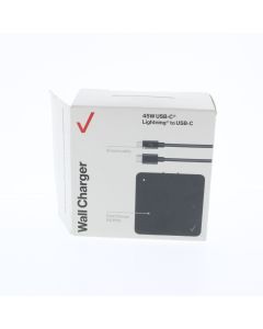 Verizon NEW USB-C Wall Charger 45W 3AMP (ERL) includes 6 Foot Cable C to Lightning Black - (TVL45WPPSLGHT-A)