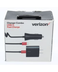 Verizon NEW Car Lighter to Attached USB-C 15W 3AMP + Wall Charger (ERL) Black - (COMBOPDTYPEC-M2)