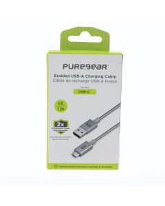 Pure Gear NEW Braided Cable USB-A To USB-C 1.2 Meter (3.9 ft) Silver - (G01366PG | 6284PG)