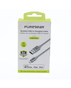 Pure Gear NEW Braided Cable USB-A To Lightning 1.8 Meter (5.9 ft) Siver - (G01409PG | 63053PG)