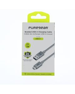Pure Gear NEW Braided Cable USB-A To USB-C 1.8 Meter (5.9 ft) Silver - (G01474PG | 62846PG)