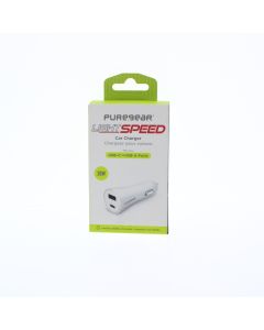 Pure Gear NEW Car Lighter to USB-C &amp; USB-A Car Charger 30W White - (G01471PG | 63714PG)