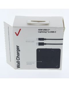 Verizon A-STOCK USB-C Wall Charger 45W 3AMP 6FT Usb-C to Lightning Cable Included Black - (TVL45WPPSLGHT-A)
