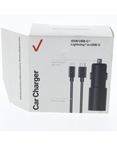 Verizon NEW Car Lighter to USB-C Car Charger 45W 3AMP 6FT Lightning to Usb-C Cable Included Black - (VPC45WPPSLGHT-A)