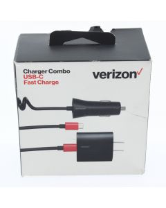 Verizon NEW Car Lighter to Attached USB-C Car Charger 15W 3AMP + Wall Charger (ERL) Black - (COMBOPDTYPEC-M2)
