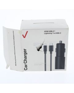 Verizon A-STOCK Car Lighter to USB-C Car Charger 45W 3AMP 6FT Lightning to Usb-C Cable Included Black - (VPC45WPPSLGHT-A)