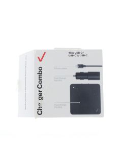 Verizon A-STOCK USB-C Wall Charger 45W 3AMP Combo, Car Charger to USB-C Black - (CMB45WPPSLGHT-A)