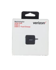 Verizon NEW USB-C &amp; USB-A Wall Charger 30W 3AMP Fast Charge Gan Black - (TVL30WGANTYPECA)