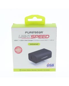 Pure Gear NEW USB-C + USB-A Wall Charger 3AMP Black 