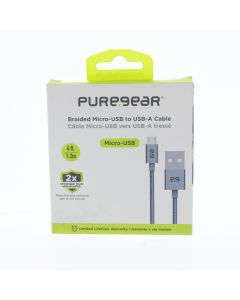 Pure Gear NEW Braided Cable USB-A To USB-Micro 1.2 Meter (3.9 ft) Grey - (55523CMR)