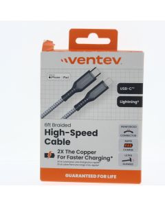 Ventev A-STOCK Braided Cable USB-C To Lightning 2 Meter (6 ft) Alloy Gray - (BC6-GRY262895)