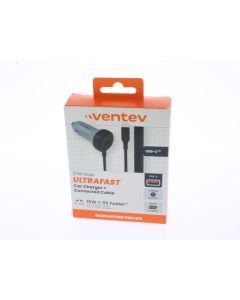 Ventev NEW Car Lighter to USB-A Car Charger 27W Attached Usb-C Cable Gray/Black - (248192)